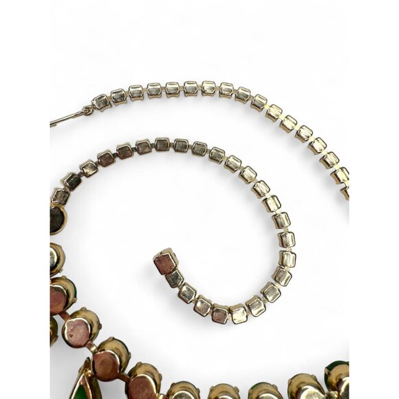 Vintage Green Jelly Glass Cab Necklace Rhinestones UV Glow Uranium Glass 40s 50s - Picture 3 of 7